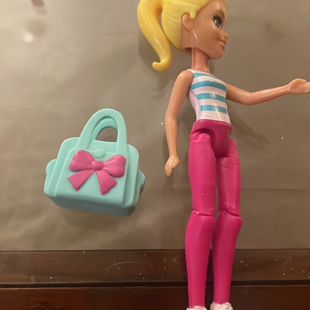 Mattel Barbie replacement Brown Puppy Figure with Pink Bow and Barbie and purse